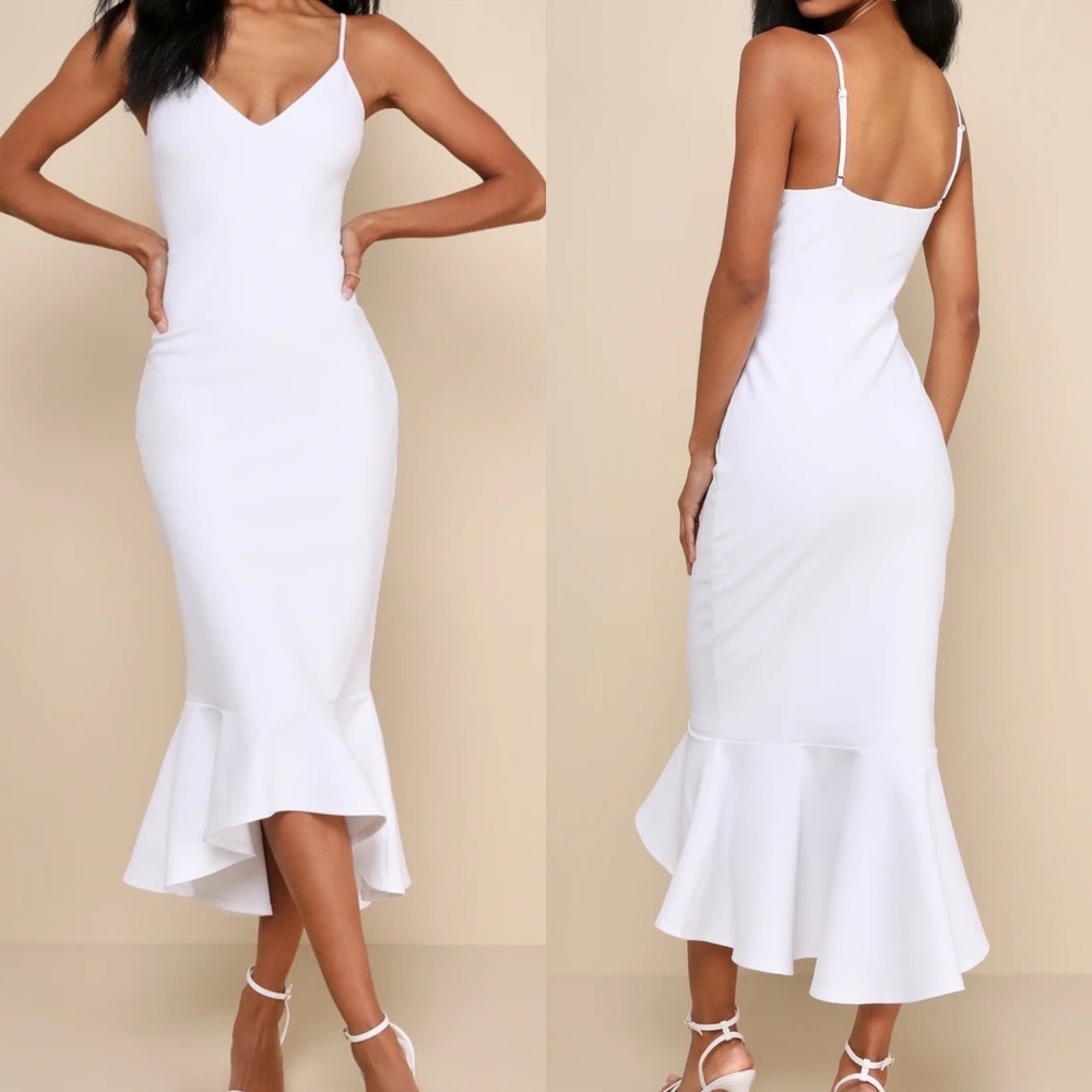 NWT Lulus Size Large Stun Like Me White Bodycon Trumpet Hem Midi Dress